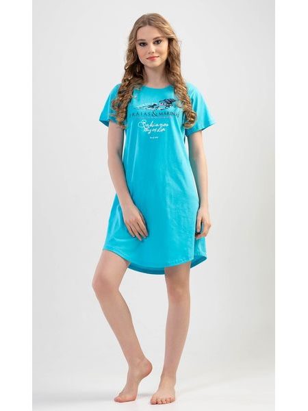 Dámská noční košile s krátkým rukávem Moře - tyrkysová