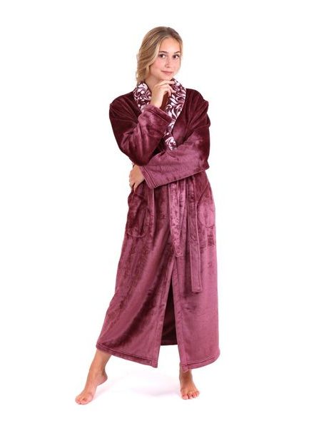Dámský dlouhý župan se šálovým límcem FLORA vínová
