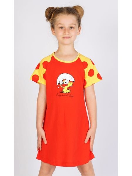 Dětská noční košile s krátkým rukávem Malé kuře - červená