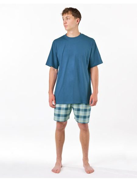 Pánské pyžamo krátké, šité, s potiskem 79192 - petrolejová aqua