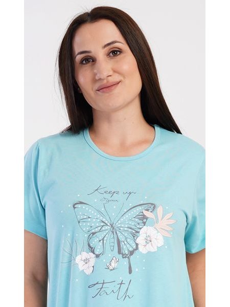 Dámské domácí šaty s krátkým rukávem Motýl - modrá