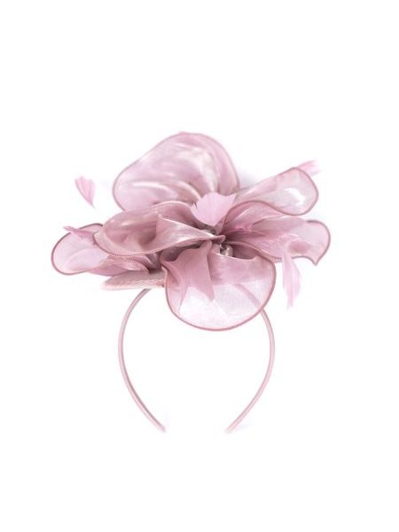 Elegantní fascinátor s peřím růžový