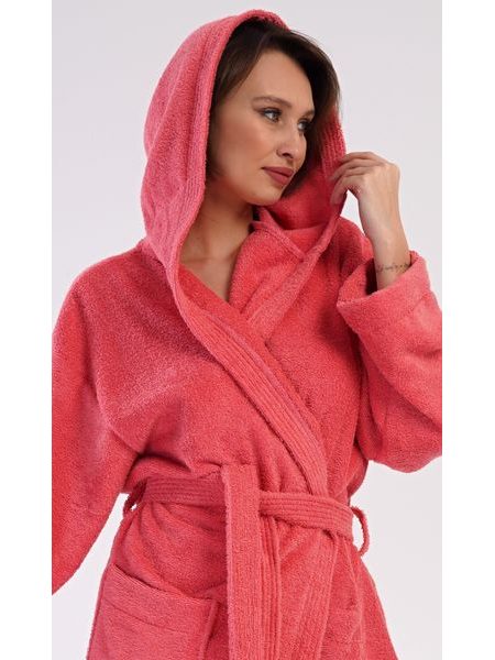 Dámský župan dlouhý s kapucí Jahoda - jahodová