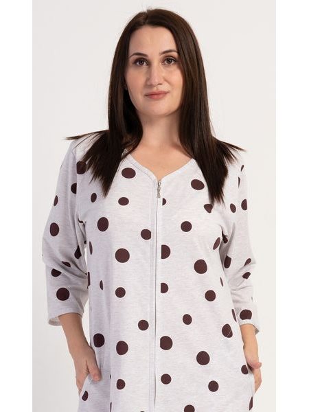 Dámské domácí šaty s tříčtvrtečním rukávem Puntík - světle šedá