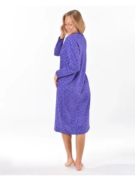 Dámská košilka noční dlouhý rukáv, šité, s potiskem 19173 - levandulová šedobílá