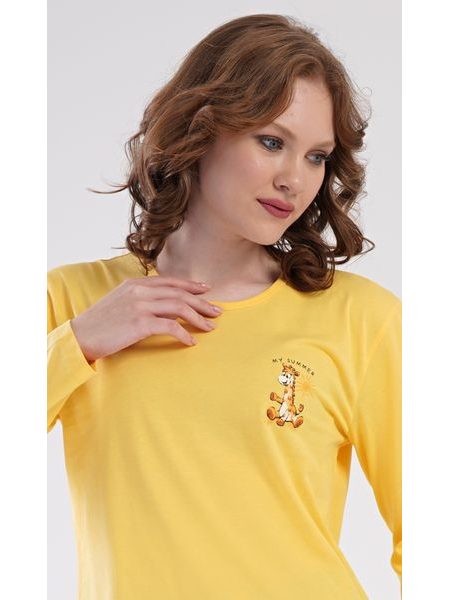 Dámské pyžamo dlouhé Žirafy - žlutá