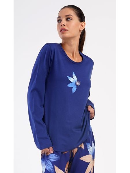 Dámské pyžamo dlouhé Sára - tmavě modrá