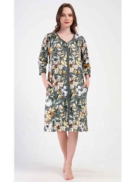 Dámské domácí šaty s tříčtvrtečním rukávem Marie - khaki