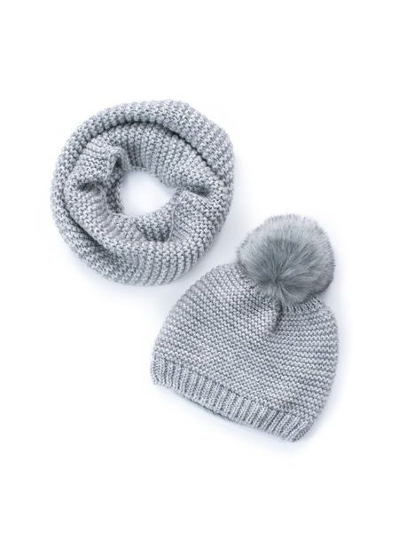 Sada dětské čepice s nákrčníkem šedá