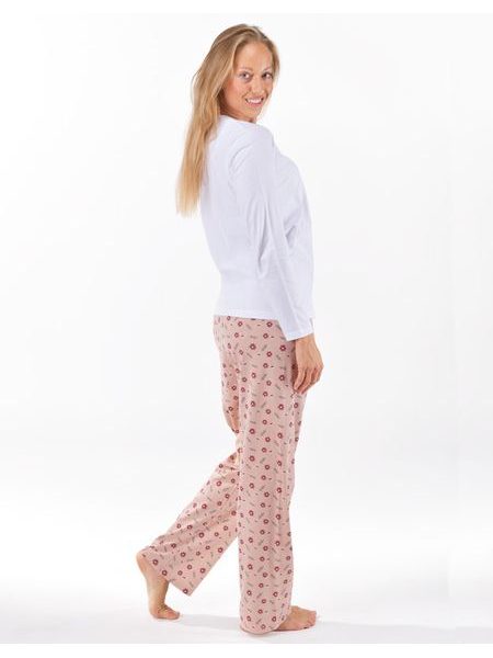 Dámské pyžamo dlouhé dámské, šité, s potiskem 19167 - bílá šedohnědá