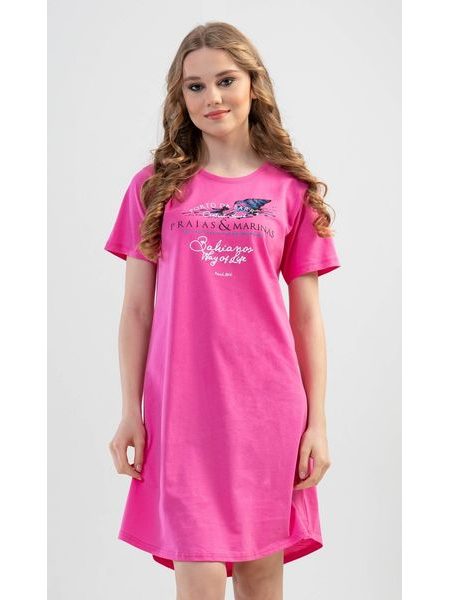 Dámská noční košile s krátkým rukávem Moře - tmavě růžová