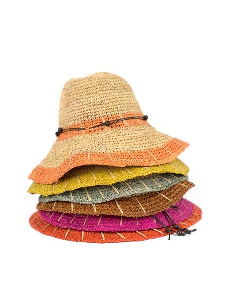 Dámský letní klobouk s oranžovým lemem - béžový