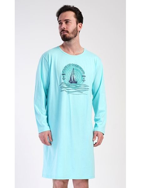 Pánská noční košile s dlouhým rukávem Jachting - mentolová