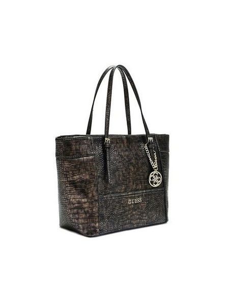 Elegantní business kabelka Guess Delaney Python Embossed Small Classic Tote bronzová