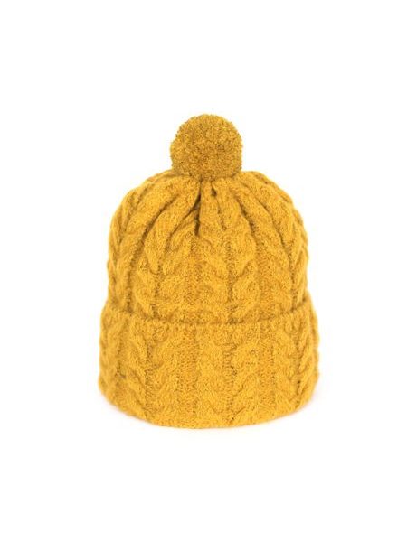 Pletená čepice s bambulí hořčicová