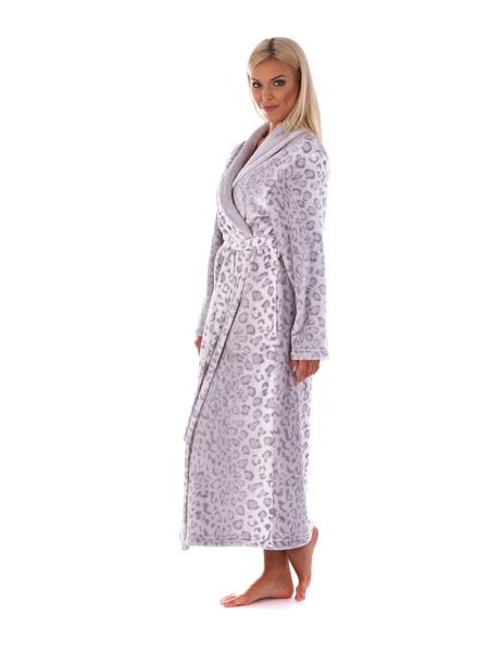 Dámský dlouhý župan se šálovým límcem IRBIS leopardí vzor šedá