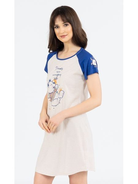 Dámská noční košile s krátkým rukávem Méďa - modrá