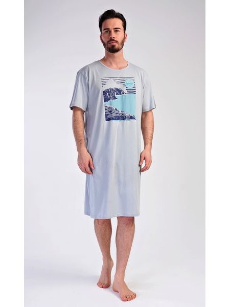 Pánská noční košile s krátkým rukávem Wander - světle modrá