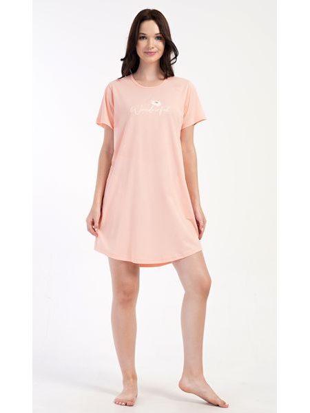 Dámské domácí šaty s krátkým rukávem Wonderful - světle lososová