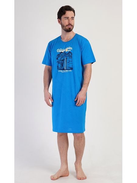 Pánská noční košile s krátkým rukávem California - azurová
