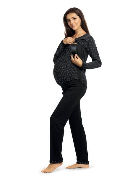 Luxusní těhotenské pyžamo s dlouhými rukávy - černé