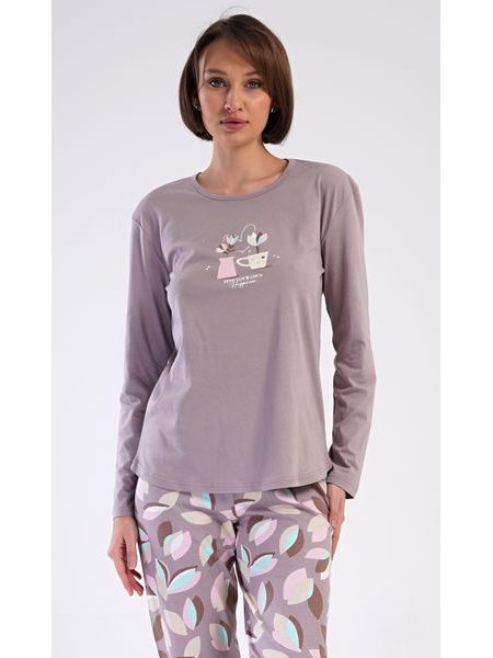 Dámské pyžamo dlouhé Klárka - bílá káva