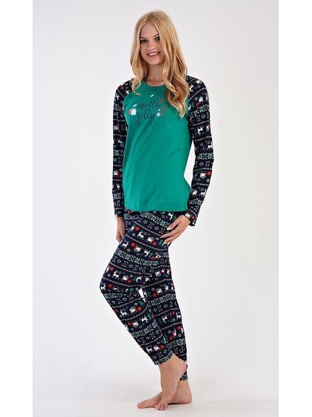 Dámské pyžamo dlouhé Holly Jolly - tmavě zelená