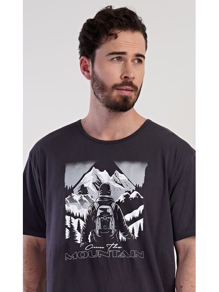 Pánská noční košile s krátkým rukávem Mountain - tmavě šedá