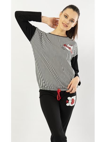 Dámské pyžamo dlouhé Kiss me - černá