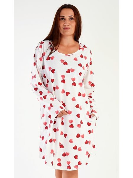Dámské domácí šaty s dlouhým rukávem Srdce - jahodová