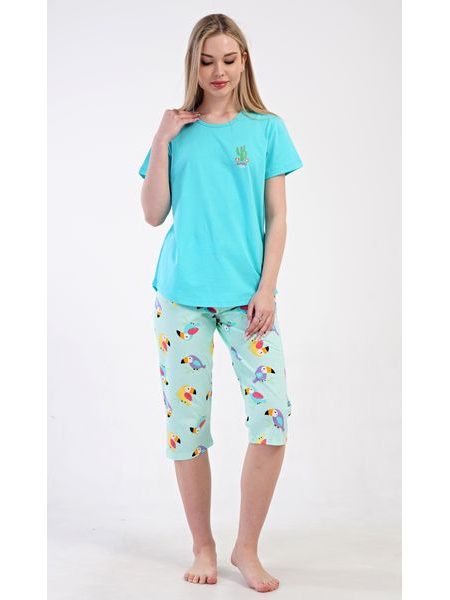 Dámské pyžamo kapri Papoušek - tyrkysová