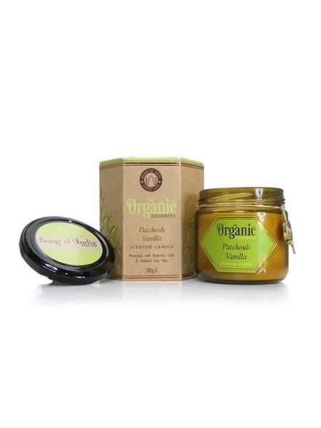 Organická svíčka 200g v jantarovém skle, Patchouli Vanilla