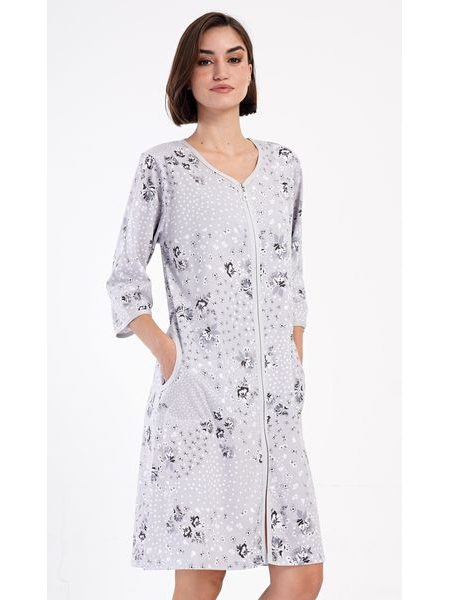 Dámské domácí šaty s tříčtvrtečním rukávem Matylda - šedá