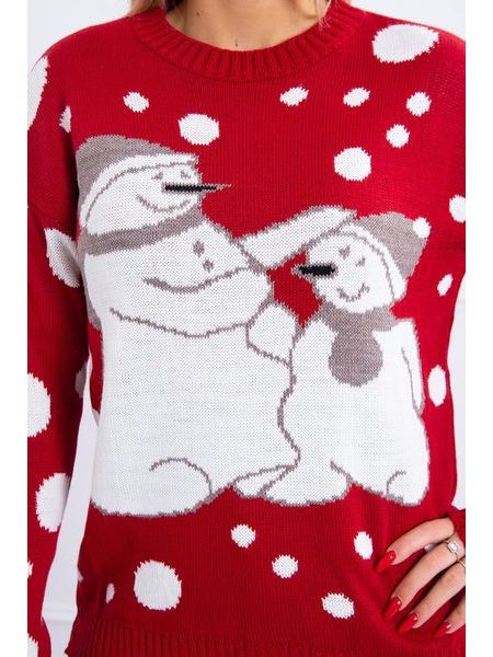 Vánoční svetr se sněhuláky - červená