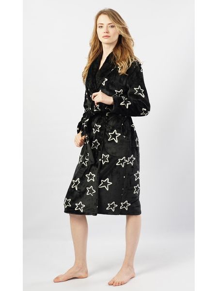Dámský župan dlouhý Hvězdy - černá