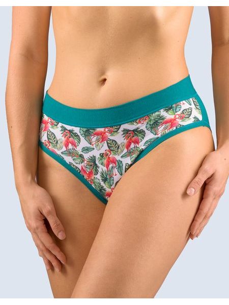 Dámské kalhotky klasické, širší bok, šité, s potiskem Disco Bamboo 2 10268P - petrolejová lahvová