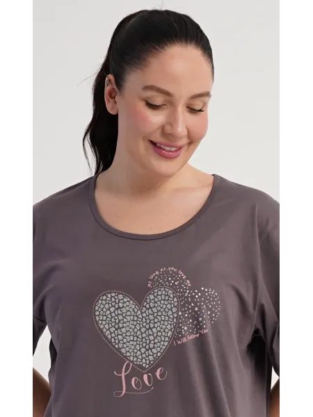 Dámská noční košile s krátkým rukávem Love - tmavě šedá