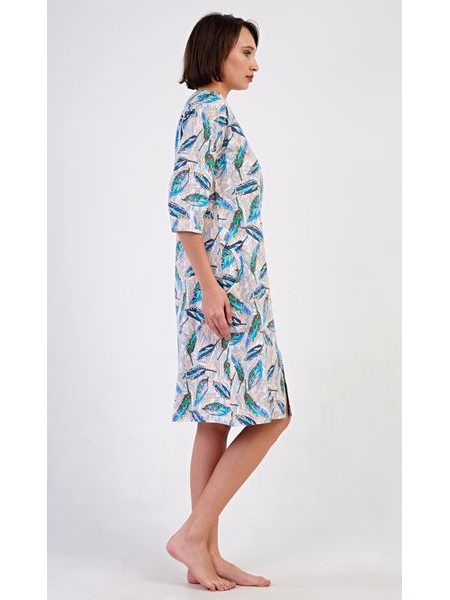 Dámské domácí šaty s tříčtvrtečním rukávem Listy - tyrkysová