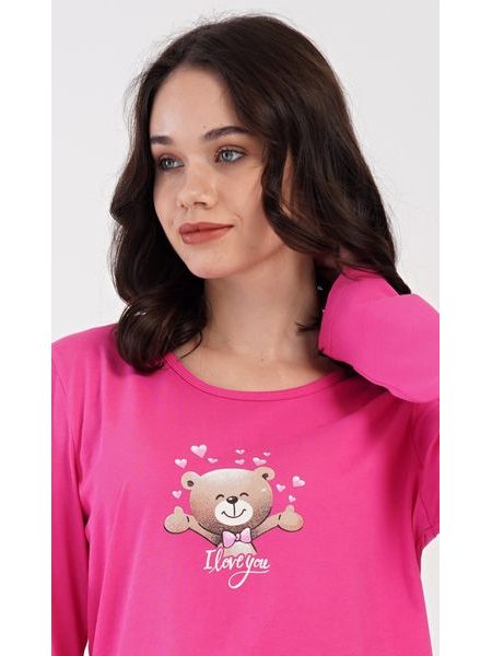 Dámské pyžamo dlouhé Méďa I love you - tmavě růžová