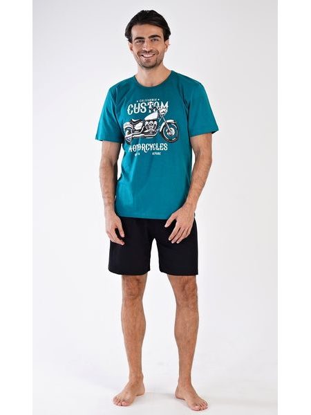 Pánské pyžamo šortky Motocykl - petrolejová