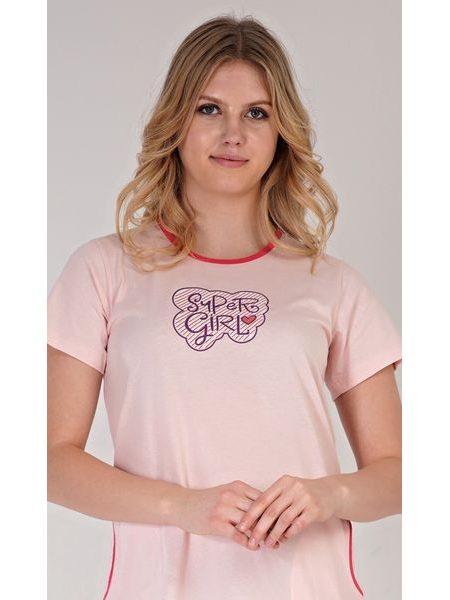 Dámské domácí šaty s krátkým rukávem Super girl - světle lososová