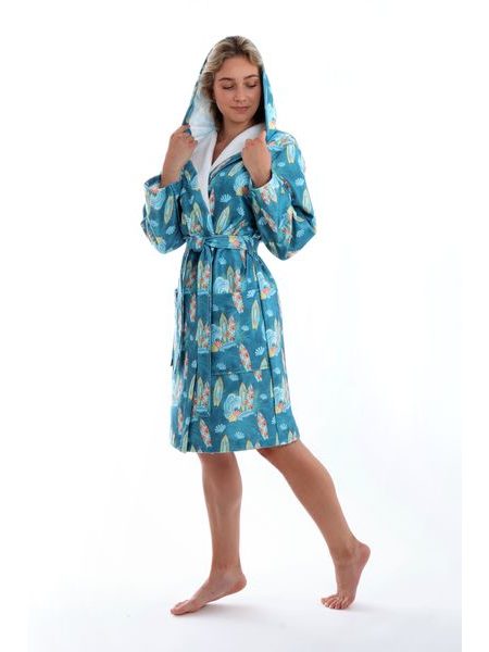 Dámský krátký župan s kapucí Oahu se vzorem Havaj