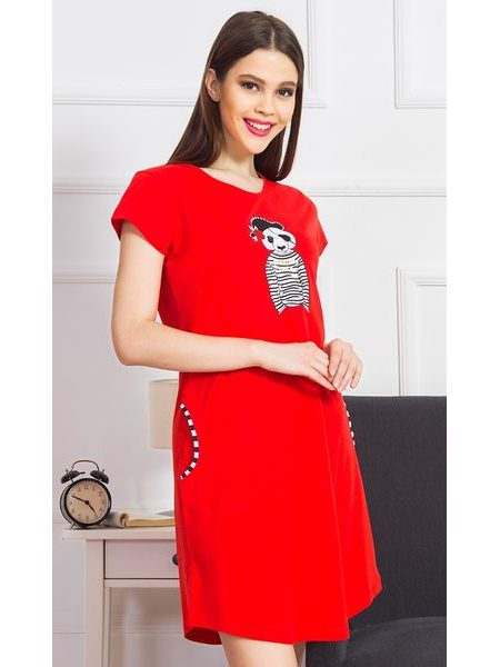 Dámské domácí šaty s krátkým rukávem Pirát - červená