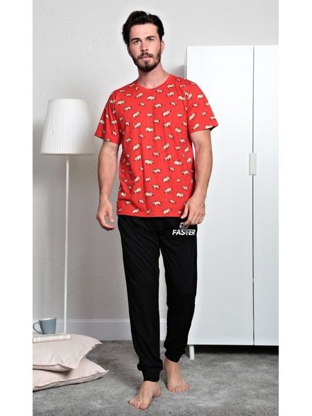 Pánské pyžamo dlouhé Býk - červená