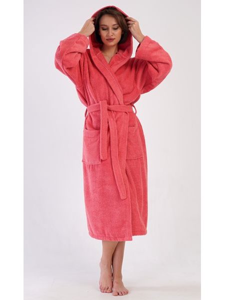 Dámský župan dlouhý s kapucí Jahoda - jahodová