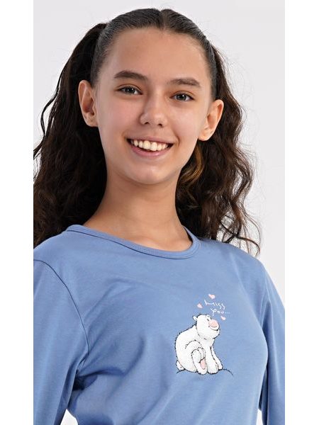 Dětské pyžamo dlouhé Méďa a tučňák - modrošedá