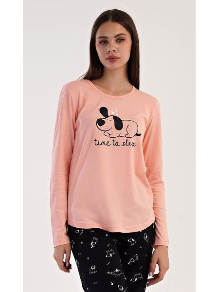 Dámské pyžamo dlouhé Let me sleep - meruňková
