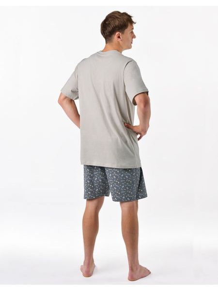 Pánské pyžamo krátké, šité, s potiskem 79190 - sv. šedá tm. šedá