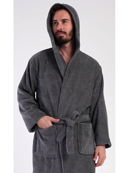 Pánský župan s kapucí Alex - tmavě šedá