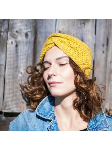 Podzimní pletená čelenka modrá